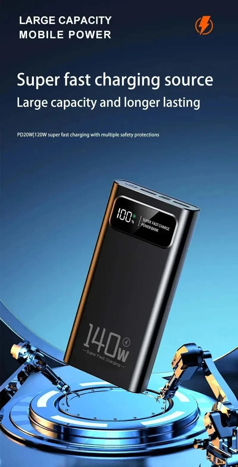 Lenovo 140W Power Bank 200000mAh Large Capacity Super Fast Charging Digital Display For iPhone Samsung Emergency Power Battery