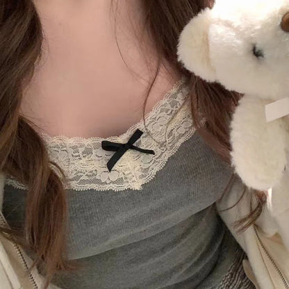 Dam Coquette Y2K Spets Crop Top – Ärmlös Koreansk Stil Sommar Linne Sexig Kawaii, 10 Färger One Size