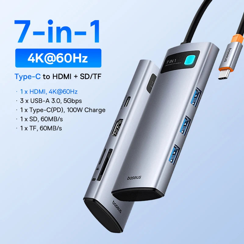 Baseus USB-C-hubb med HDMI, USB 3.2 och flera anslutningar