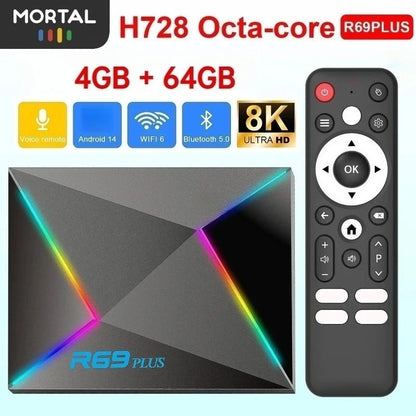 R69 Plus TV Box Android14 Ultra Voice Control HDR10 8K Allwinner H728 Octa Core 1000M LAN WIFI 6 BT5.0 Media Player Set Top Box