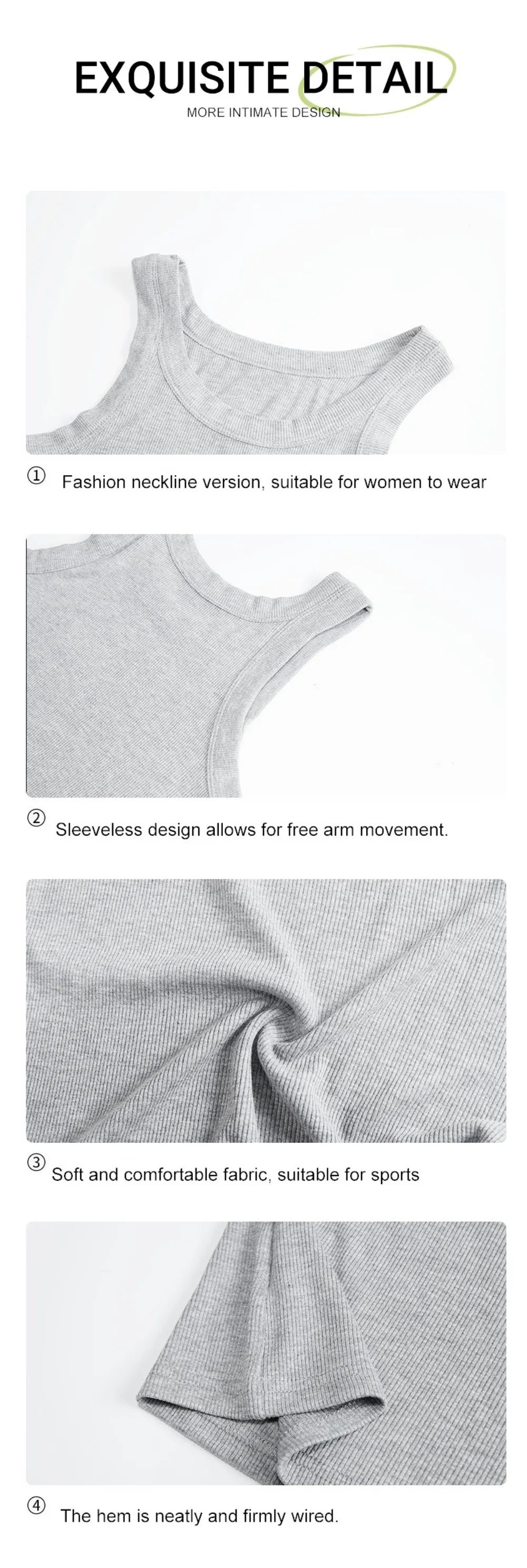 Dam Slim Ribbed Bomull Linne – Ärmlös O-ringning Bodycon Mjuk Andningsbar Sommar, 1/2/3-pack M–XXL