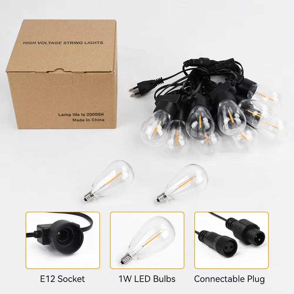 Arbrac ST38 LED-ljusslinga Utomhus IP44 – Varmvit 2200K Krossäker Fjärrkontroll Dimmer 15/18/20/30m Trädgård Bröllop Jul CE RoHS