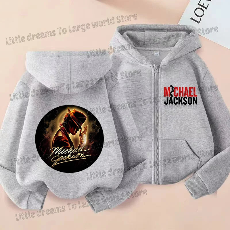 Michael Jackson Thin Long Sleeve Zipper Jacket Boys Hooded Clothes Autumn Spring Singer MJ Zip Up Streetwear with Pocket Tops
