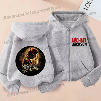 Michael Jackson Thin Long Sleeve Zipper Jacket Boys Hooded Clothes Autumn Spring Singer MJ Zip Up Streetwear with Pocket Tops