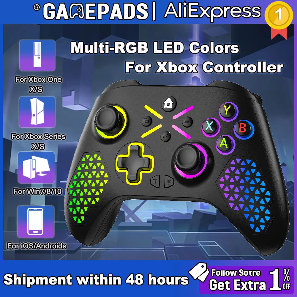 RGB Trådlös Xbox Handkontroll – Hall Effect 6-axlig Gyro Dubbel Vibration TURBO 3,5mm Xbox One/Series X|S/PC/Android