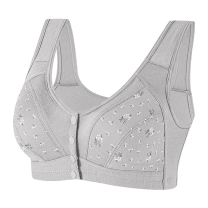 Deep V Neck Bra Skin Color Elderly Bra Cotton Fabric Front Buckle Closure Full Cup Design Regular Length Solid Color