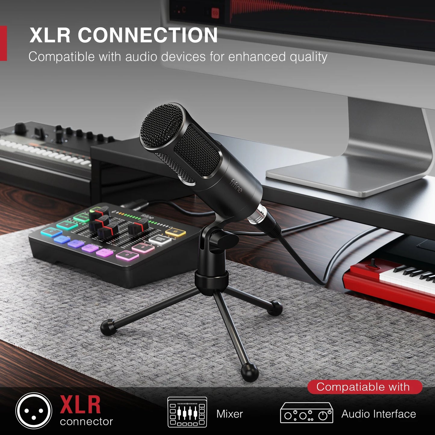 FIFINE XLR Dynamic Microphone,Vocal Podcast Mic with Cardioid Pattern, Metal Mic for Streaming/Dubbing/Video Recording,K669D
