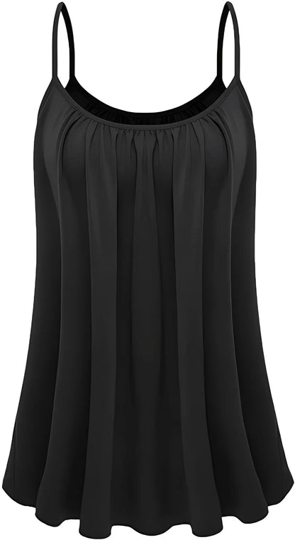 Plus Size Solid Ruched Cami Vest Top - Soft Slight Stretch Polyester Fabric, Crew Neck, Sleeveless, Machine Washable - Perfect F
