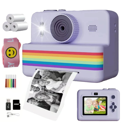 2.8-inch screen instant printing toy camera with 32GB SD card, 3 rolls of printing paper, portable high-definition camera, insta