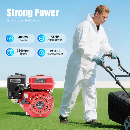 212cc 4,0kW 7,5hk luftkyld bensinmotor, 3600 varv/min snörnstart bensinmotor