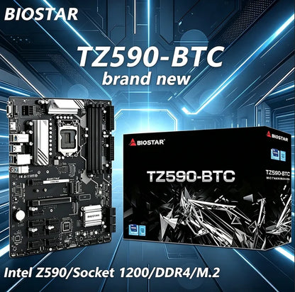 Z590 TZ590-BTC BIOSTAR Motherboard LGA 1200 CPU Support 10th 11th Gen I9-11900K I7-11700K I5-10400 I9-10900K DDR4 I9-11900K ATX