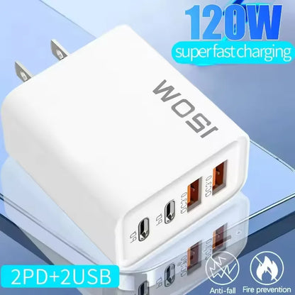 4-port USB-laddare med PD/QC3.0 – EU, US, UK och kabelvarianter