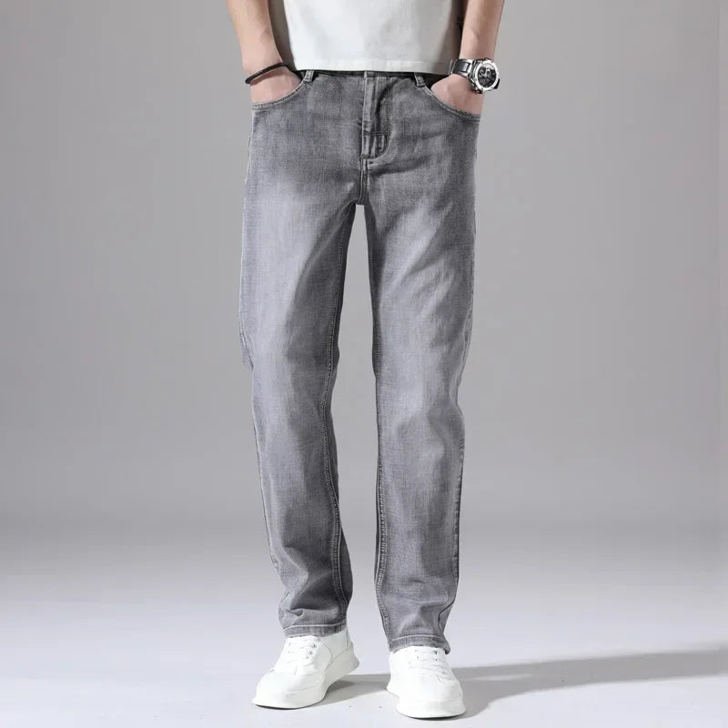 Tunna stretchiga denimjeans för män