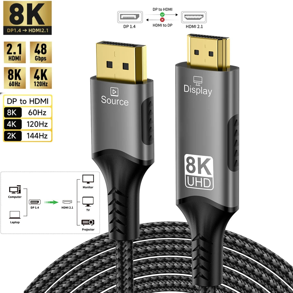 DisplayPort till HDMI-kabel – 4K eller 8K, 1–3 m