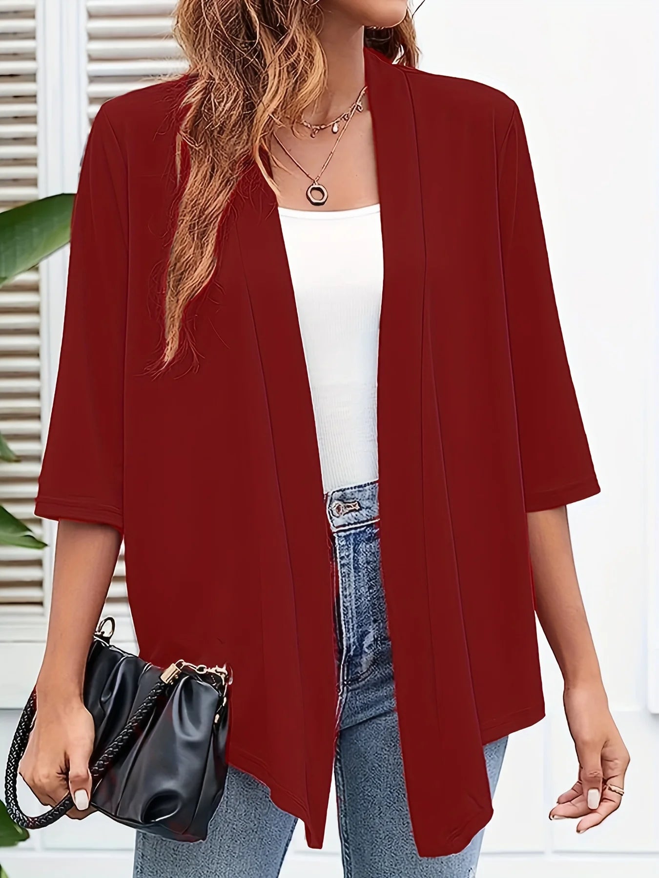 Dam Plus Size Lättviktig Öppen Kofta – Casual 3/4-ärm Mjuk Drapering Mångsidigt Vår/Sommar, 4 Färger 1XL–5XL