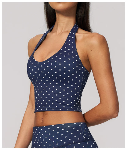 Yoga Bra Women Sports Underwear Fitness Crop Top Polka Dot Yoga Vest Deep V Backless Sports Vest Female Workout Shockproof Tops