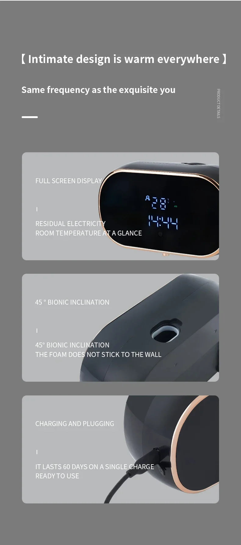 Automatic Foam Soap Dispensers for Bathroom Smart Washing Hand Machine with USB Charging Two Colors with ABS Material