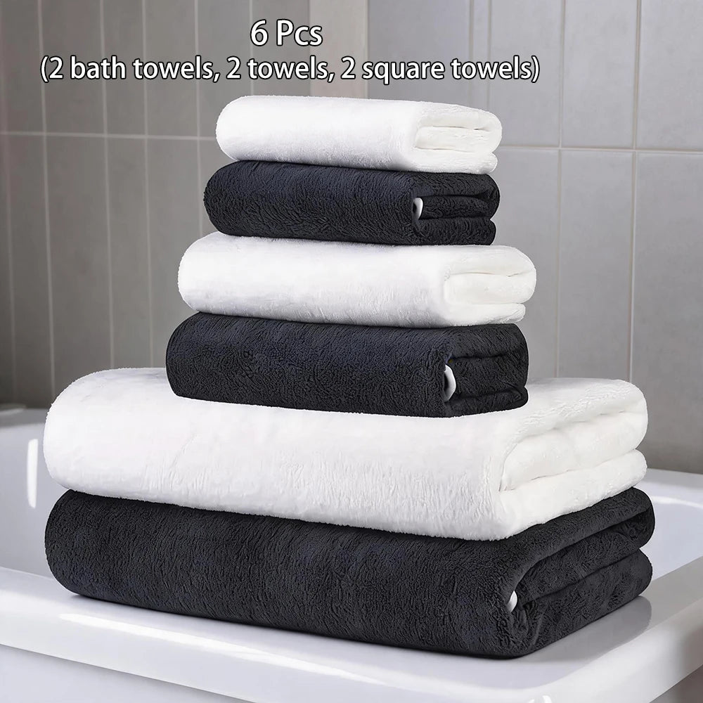 Luxury 6Pcs Towel Set 2 Bath 2 Hand 2 Face Microfiber Highly Absorbent Fast Drying Hotel Quality for Home Spa Bathroom