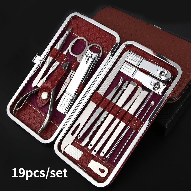 19pcs/set Manicure and Pedicure Tool Set with Storage Box Portable Foot Care Set, Suitable for Women Men Travel Home Salon Gifts