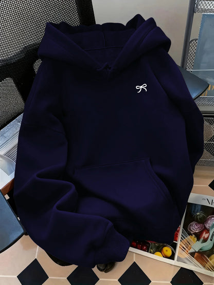 Bow print, urban street style autumn and winter warm hooded sweatshirt, suitable for both men and women in daily fashion