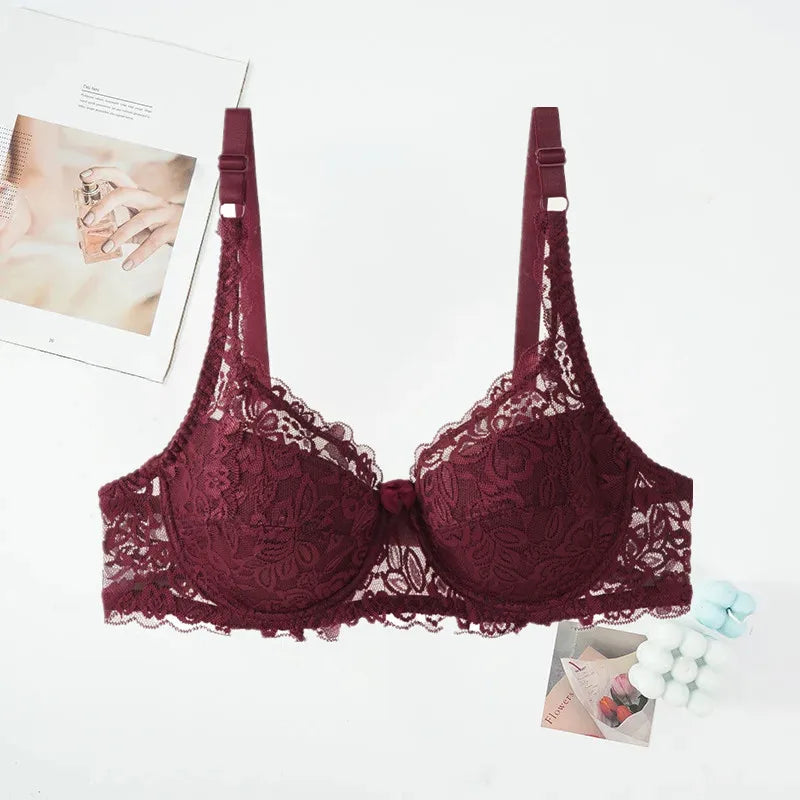 Women New Sexy Floral Lace Bras Comfort Breathable Underwear Brassiere Summer Thin Push Up Bras Solid Color Lace Bra