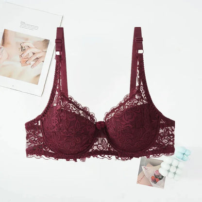 Women New Sexy Floral Lace Bras Comfort Breathable Underwear Brassiere Summer Thin Push Up Bras Solid Color Lace Bra