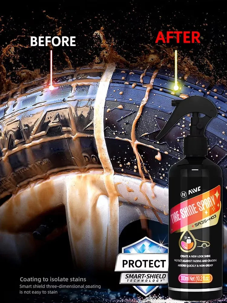 Tire Shine Spray, Black Gloss Tyre Coating, Rubber & Plastic Restorer, Anti-Aging, Long Lasting Shine