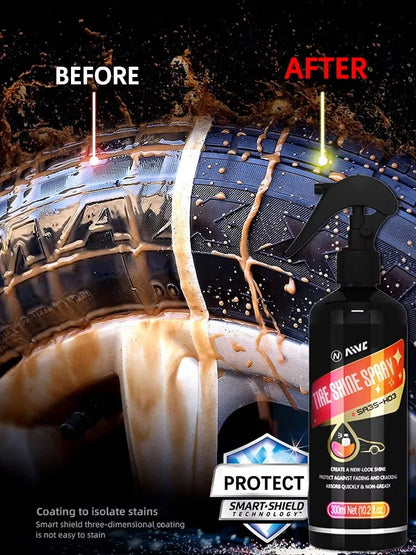 Tire Shine Spray, Black Gloss Tyre Coating, Rubber & Plastic Restorer, Anti-Aging, Long Lasting Shine