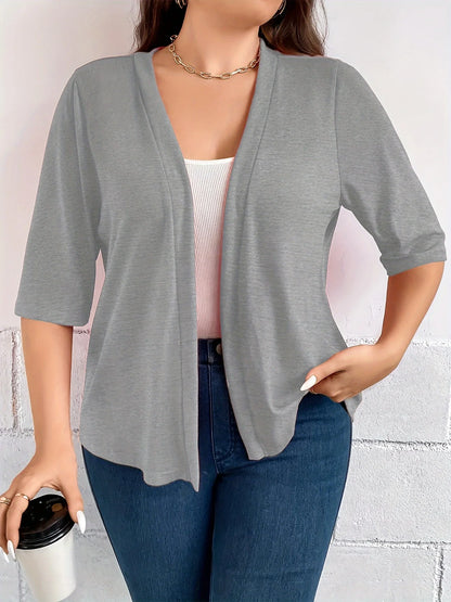 Dam Plus Size Blazer – Dräperad Öppen Enfargad 3/4-ärm Casual Mångsidigt Året Runt, 8 Färger 1XL–5XL