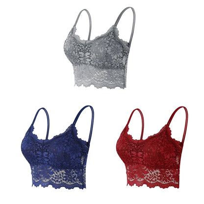 3PCS Women's Lace Bras Top Comfortable Bralette Solid Color Sexy Underwear Vest Female Hollow Out Wireless Lingerie Seamless Bra