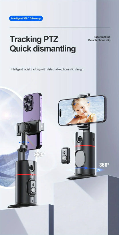P02 360 ° Rotation Desktop Phone Stand Automatic Face Tracking for iPhone 16 15 Samsung S23 Xiaomi Handheld Gimbal Selfie Stick
