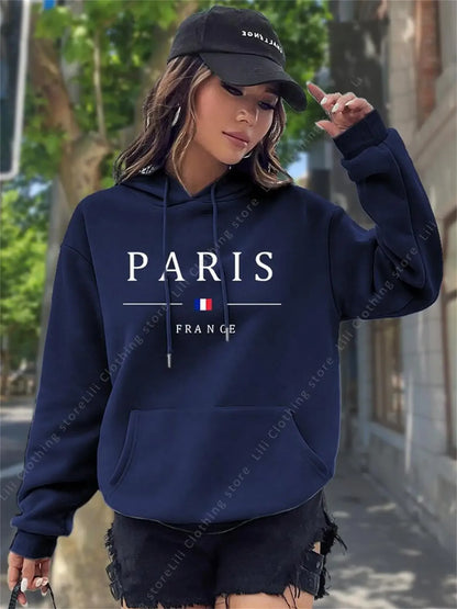 PARIS Graphic Letter Hoodies Women's Hooded Sweatshirt Pullover Top Aesthetic Y2K Street Sport Clothing Woman Hoodie PINK BLACK
