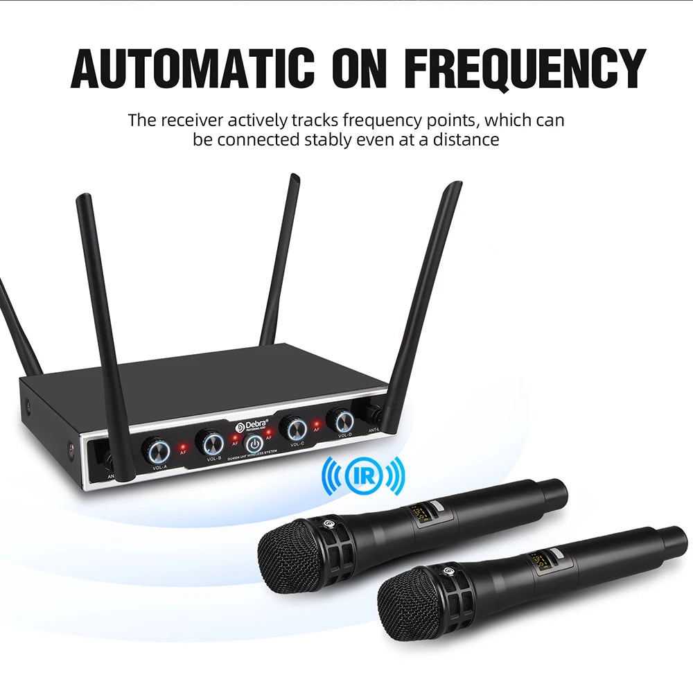 Debra DU4004 Wireless Conference Microphone System, UHF 4-channel, lavalier, headset, handheld microphone, for weddings, karaoke