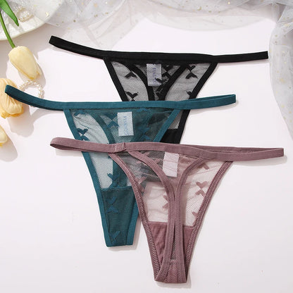 2PCS/Set Mesh G-String Women's Panties Transparent Underwear Women Seamless Thong Female Underpants Intimates Lingerie S-XL