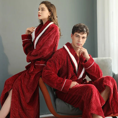 Female Autumn and Winter Warm Long Coral Velvet Thick Couple Bath Bathrobes Men Women Pajamas Shower Robe Bath Towels For Adults