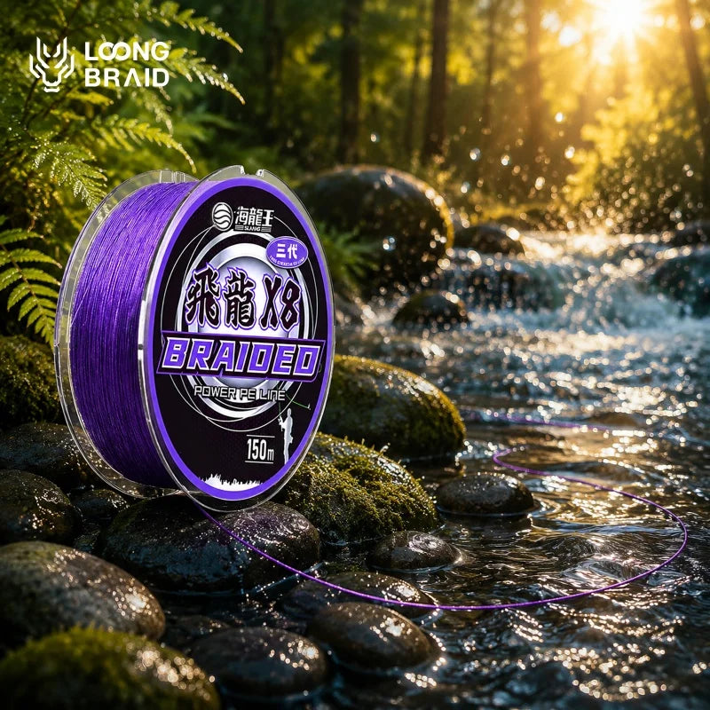 LOONG BRAID 150M 8 Strands PE Braided Fishing Line X8 Fade Resistant Purple Ultra Thinner Line Wear Resistant Fishing Line