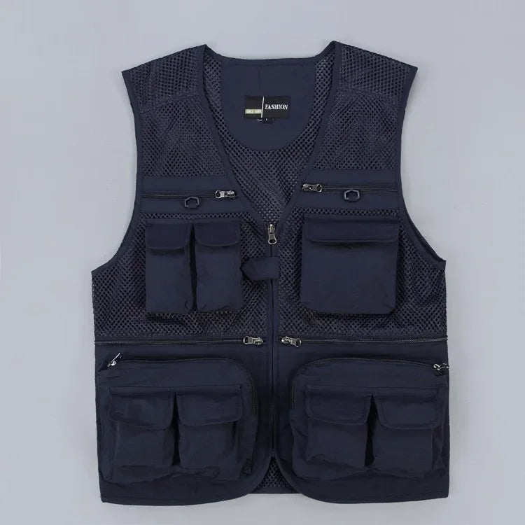 Plus Size Men's Vest Mesh Waistcoat Summer Tool Multi Pocket Work Wear Big Large Cargo Sleeveless Jacket Male Fishing Quick Dry