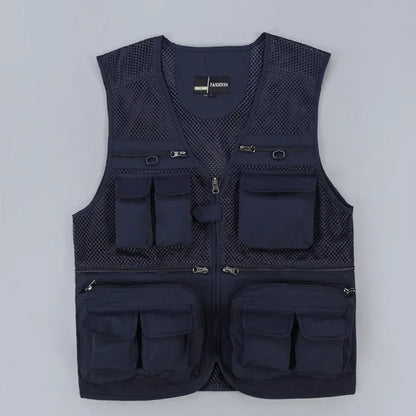 Plus Size Men's Vest Mesh Waistcoat Summer Tool Multi Pocket Work Wear Big Large Cargo Sleeveless Jacket Male Fishing Quick Dry