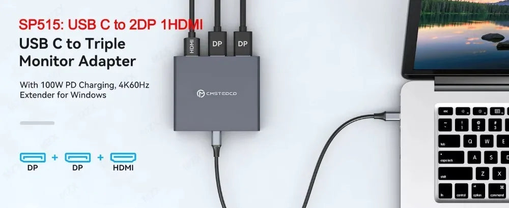 MZX MST-splitter för tre skärmar, DisplayPort eller USB-C