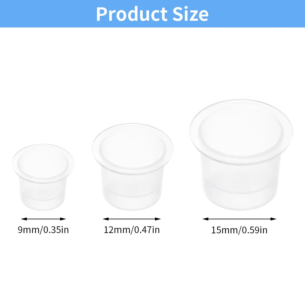 100Pcs Tattoo Ink Caps Disposable Plastic Cups Body Art Tattoo Pigment Cups Container Holder Stand Makeup Tattoo Supplies L/M/S