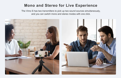 COMICA Vimo S Wireless Lavalier Lapel Microphone for iPhone Android Noise Cancellation Mic for Youtube Tiktok Vlogging Podcast