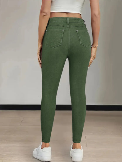 Women Pencil Pants Jeans Skinny Trousers High Waist Stretch Pockets Vintage Washed Female Streetwear Slim Full Length Denims