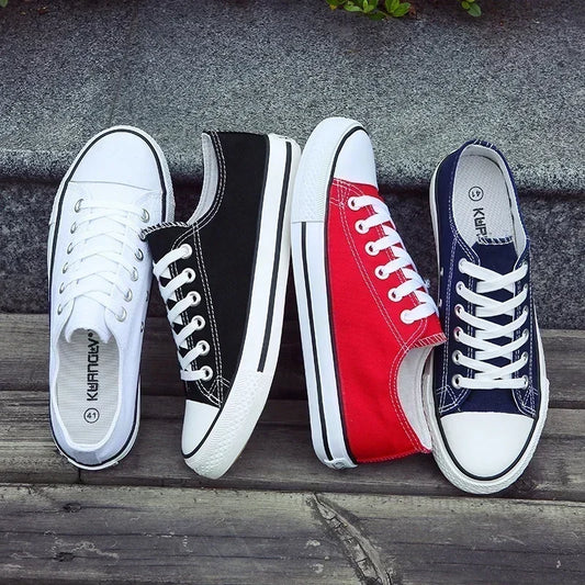 Herr canvas sneakers med snörning – Andningsbara, låg profil, sommar & fritid, storlek 36–44, 4 färger