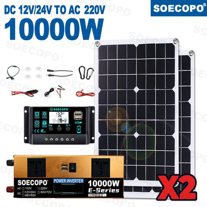 SOECOPO Solsystem-kit – 2×Flexibel Solpanel + 1100W Inverter (E-Series) + LCD-regulator 12V/24V, 220V, EU-lager (Polen)