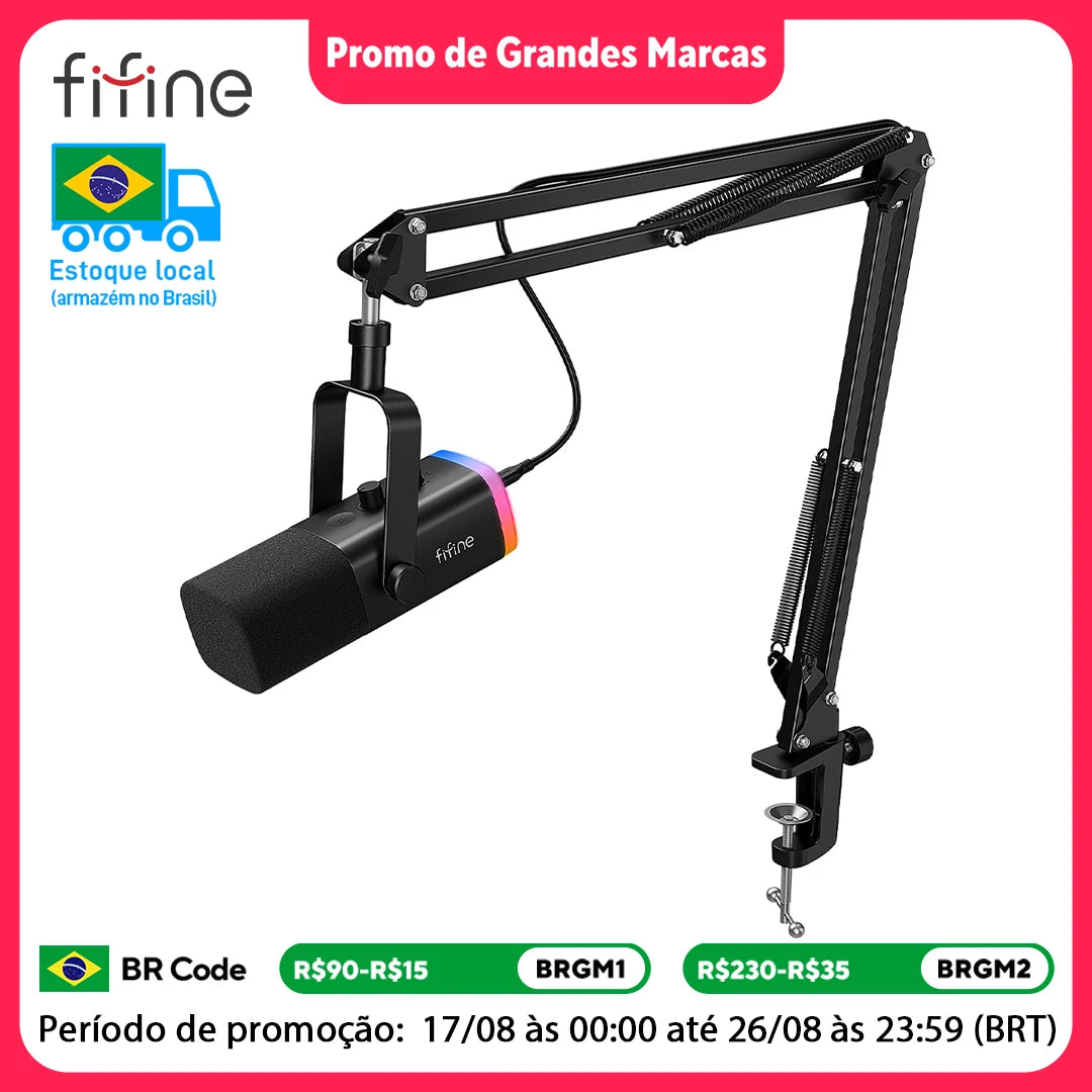 FIFINE Dynamic XLR Microphone Kit with Boom Arm for Mixer,Gaming USB Mic Set with RGB,Volume Control for PC PS5/4 AmpliGame AM8T