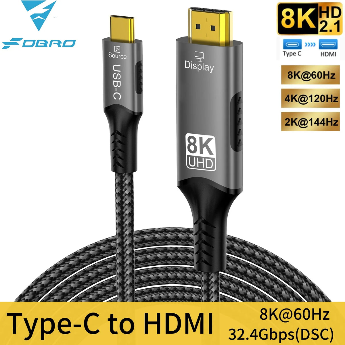 USB-C till HDMI-kabel 4K/8K med DP Alt Mode – 1–3 m