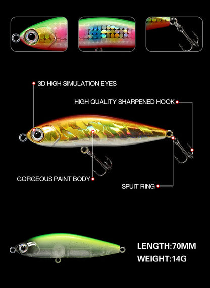 Pencil Warped Mouth Fish Sea Bass Bait Fake Bait 14G70MM Sinking Fishing Accessories Swimming Bait 3D Fish Eye