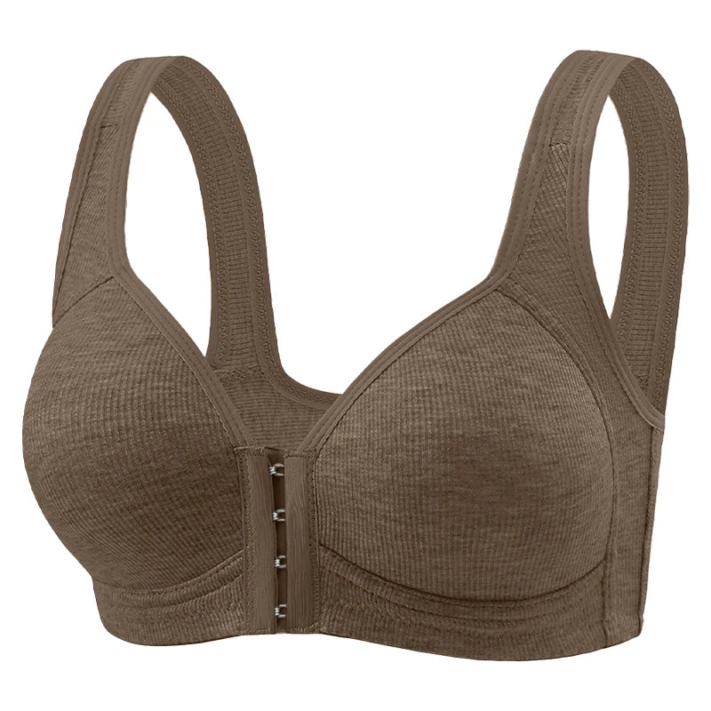 Fallsweet Seamless Front Closure Bra For Women Solid Wire-Free Push Up Bralette Full Coverage Fixed Cups Comfortable Underwear