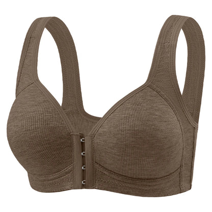 Fallsweet Seamless Front Closure Bra For Women Solid Wire-Free Push Up Bralette Full Coverage Fixed Cups Comfortable Underwear