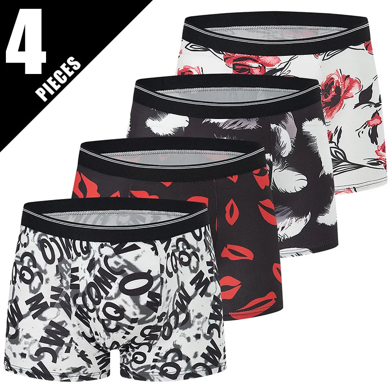 Herr Boxershorts 4-pack Blommigt – Andningsbara Plus Size Tonåringar & Vuxna, XS–XXXL